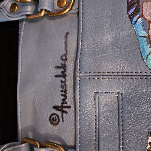 Blue Hand-Painted Anuschka Turtle Design Women's Bag - Picture 2 of 4